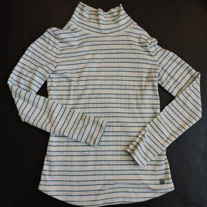 T by Talbots XS Misses mock turtleneck - Teal and Cream striped